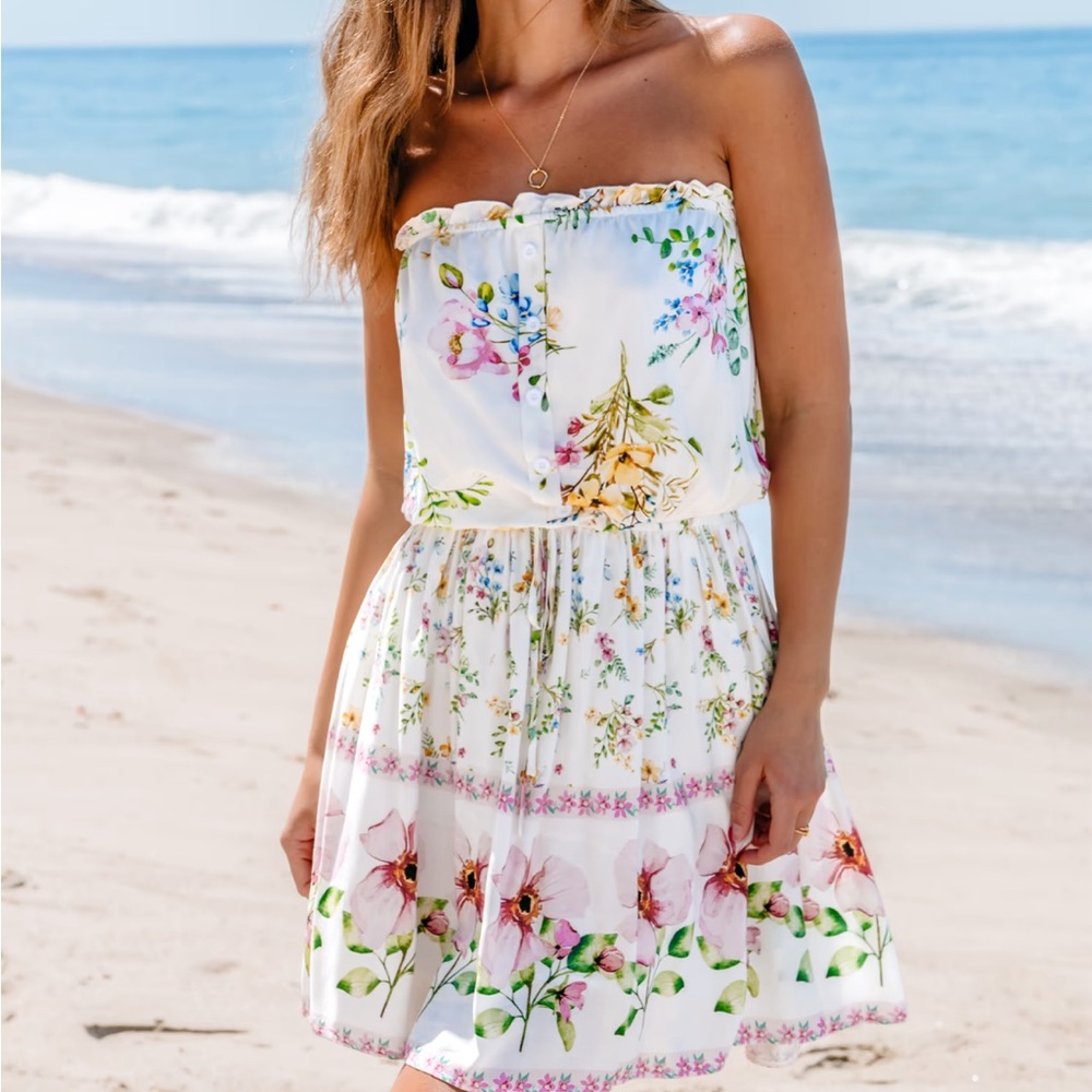 NWT Cupshe - Floral Print Tie Waist Mini Dress Size M